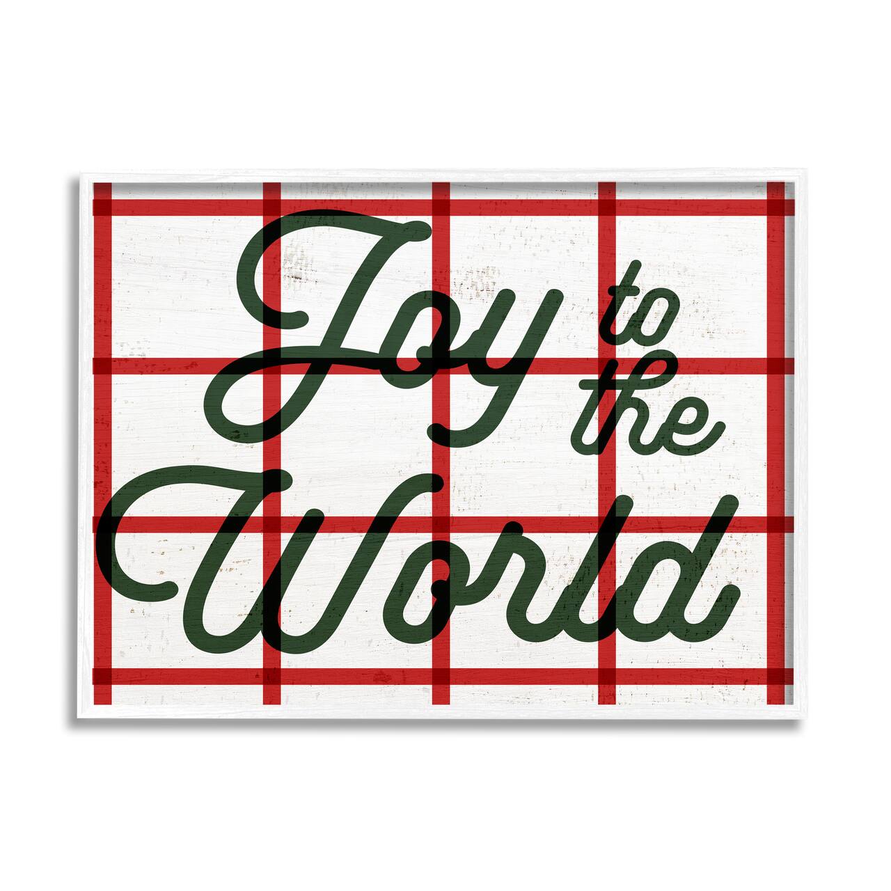 Stupell Industries Joy To The World Tartan Phrase Framed Giclee Art